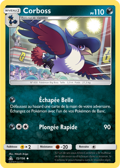 Carte Pokémon Peu commune Corboss 72/156 de la série Ultra Prisme