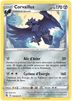 Carte Pokémon Rare Corvaillus 190/264 de la série Poing de Fusion