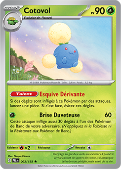 Carte Pokémon Rare Cotovol 003/193 de la série Évolutions à Paldea