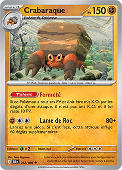 Carte Pokémon Peu commune Crabaraque 52/86 de la série Foudre Noire