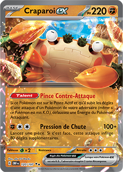 Carte Pokémon Craparoi ex 120/197 de la série Flammes Obsidiennes en vente au meilleur prix