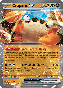 Carte Pokémon Double rare Craparoi ex 120/197 de la série Flammes Obsidiennes