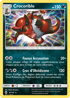 Carte Pokémon Holographique Rare Crocorible 85/149 de la série Soleil & Lune