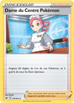 Carte Pokémon Dame du Centre Pokémon 176/202 de la série Épée et Bouclier en vente au meilleur prix