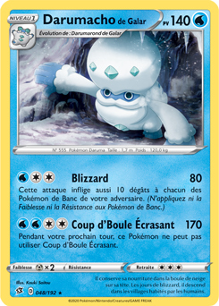 Carte Pokémon Rare Darumacho de Galar 48/192 de la série Clash des Rebelles