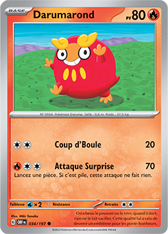 Carte Pokémon Communes Darumarond 34/197 de la série Flammes Obsidiennes
