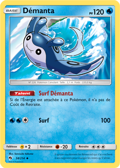 Carte Pokémon Peu commune Démanta 58/214 de la série Tonnerre Perdu