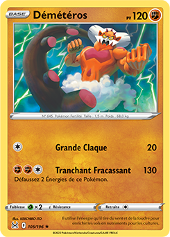 Carte Pokémon Rare Demeteros 105/196 de la série Origine Perdue