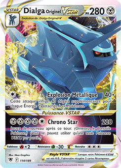 Carte Pokémon Ultra rare VSTAR Dialga Originel VSTAR 114/189 de la série Astres Radieux