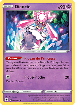 Carte Pokémon Holographique rare Diancie 068/189 de la série Astres Radieux