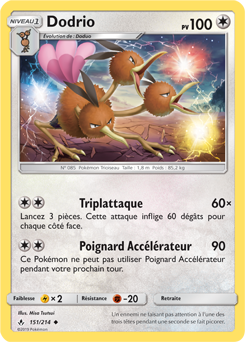 Carte Pokémon Peu commune Dodrio 151/214 de la série Alliance Infallible