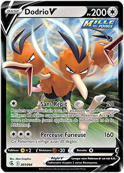 Carte Pokémon Ultra rare V Dodrio V 201/264 de la série Poing de Fusion