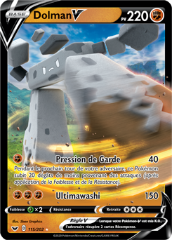 Carte Pokémon Ultra rare V Dolman V 115/202 de la série Épée et Bouclier