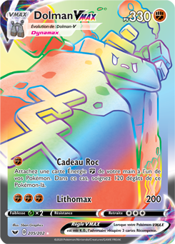Carte Pokémon Dolman VMAX 205/202 de la série Épée et Bouclier en vente au meilleur prix