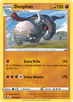 Carte Pokémon Peu commune Donphan 092/195 de la série Tempête Argentée