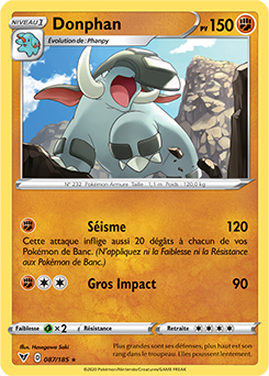 Carte Pokémon Rare Donphan 087/185 de la série Voltage Éclatant