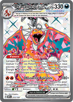 Carte Pokémon Ultra rare Dracaufeu ex 215/197 de la série Flammes Obsidiennes