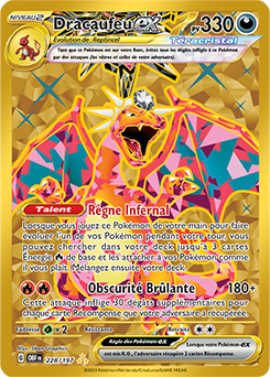 Carte Pokémon Hyper rare Dracaufeu ex 228/197 de la série Flammes Obsidiennes