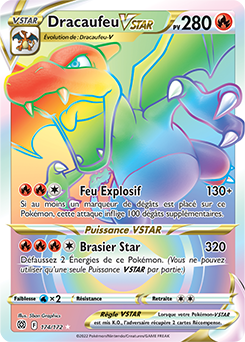 Carte Pokémon Rainbow VSTAR Dracaufeu VSTAR 174/172 de la série Stars Étincelantes