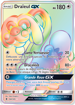 Carte Pokémon Secrète Rainbow GX Draïeul GX 160/145 de la série Gardiens Ascendants