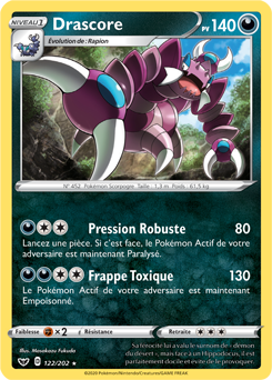Carte Pokémon Rare Drascore 122/202 de la série Épée et Bouclier