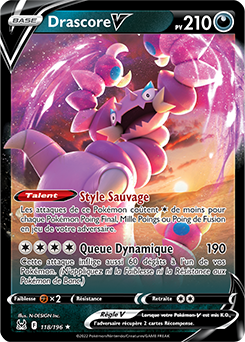 Carte Pokémon Ultra rare V Drascore V 118/196 de la série Origine Perdue