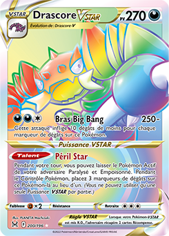Carte Pokémon Rainbow VSTAR Drascore VSTAR 200/196 de la série Origine Perdue