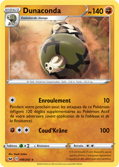 Carte Pokémon Rare Dunaconda 109/202 de la série Épée et Bouclier