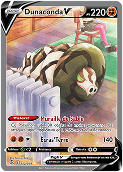 Carte Pokémon Full Art V Dunaconda V 252/264 de la série Poing de Fusion