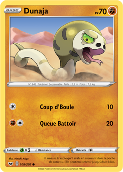Carte Pokémon Commune Dunaja 108/202 de la série Épée et Bouclier