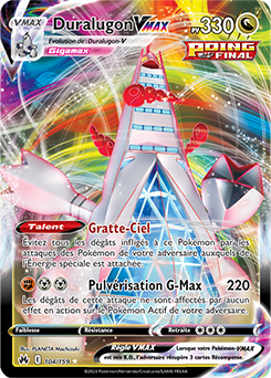 Carte Pokémon Ultra rare VMAX Duralugon VMAX 104/159 de la série Zénith Suprême