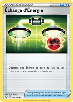 Carte Pokémon Peu commune Échange d'Énergie 162/202 de la série Épée et Bouclier