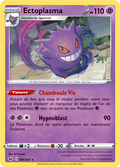 Carte Pokémon Holographique rare Ectoplasma 85/202 de la série Épée et Bouclier