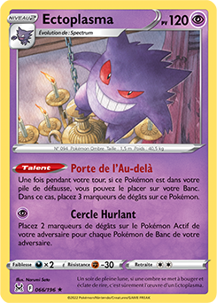 Carte Pokémon Holographique rare Ectoplasma 066/196 de la série Origine Perdue