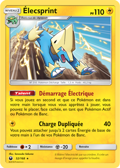 Carte Pokémon Rare Élecsprint 52/168 de la série Tempête Céleste