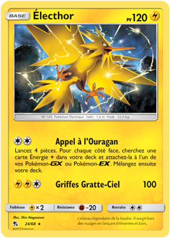 Carte Pokémon Holographique Rare Électhor 24/68 de la série Destinées Occultes