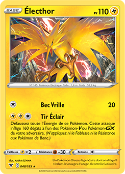 Carte Pokémon Holographique rare Électhor 048/185 de la série Voltage Éclatant