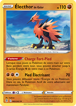 Carte Pokémon Holographique rare Électhor de Galar 82/203 de la série Évolution Céleste