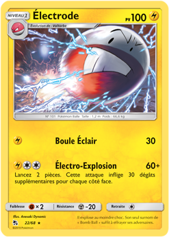 Carte Pokémon Rare Électrode 22/68 de la série Destinées Occultes