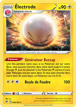 Carte Pokémon Holographique rare Électrode 046/185 de la série Voltage Éclatant