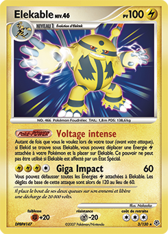 Carte Pokémon Holographique Rare Élekable 3/130 de la série Diamant & Perle