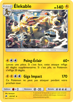 Carte Pokémon Élekable 43/147 de la série Ombres Ardentes en vente au meilleur prix