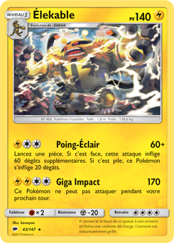 Carte Pokémon Rare Élekable 43/147 de la série Ombres Ardentes