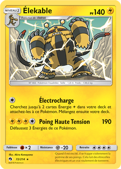 Carte Pokémon Rare Élekable 72/214 de la série Tonnerre Perdu