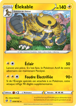 Carte Pokémon Rare Élekable 59/192 de la série Clash des Rebelles