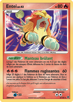 Carte Pokémon Holographique Rare Entei 4/132 de la série Merveilles Secrètes