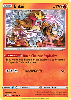 Carte Pokémon Holographique rare Entei 021/159 de la série Zénith Suprême