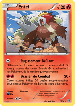 Carte Pokémon Rare Entei 14/98 de la série Origines Antiques
