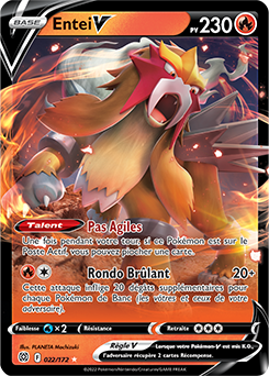 Carte Pokémon Ultra rare V Entei V 022/172 de la série Stars Étincelantes