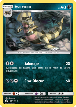 Carte Pokémon Peu commune Escroco 84/149 de la série Soleil & Lune